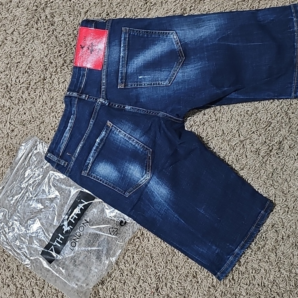 NWT 7TH HVN Jean Shorts Distressed Paint Stretch Blue Denim 32 Jorts Stretch - Picture 7 of 9
